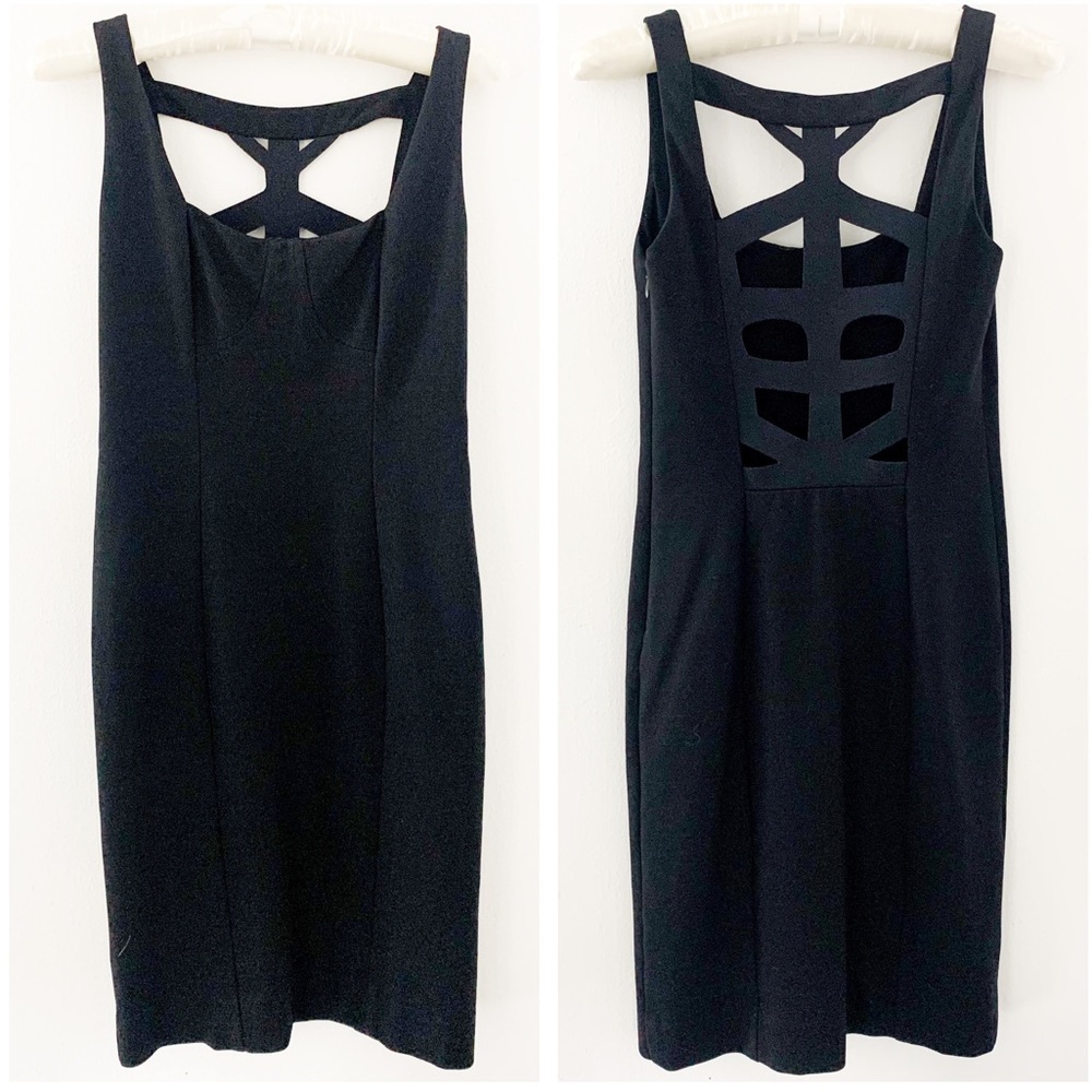Nicole Miller Above-Knee Bodycon Strappy Back Mini Dress Black 00/P